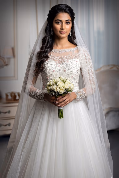 Heavy Handworked White Gown With Heavy Handwork Details On Front And Back Yoke Along With Sleeves — view 1 of 2
