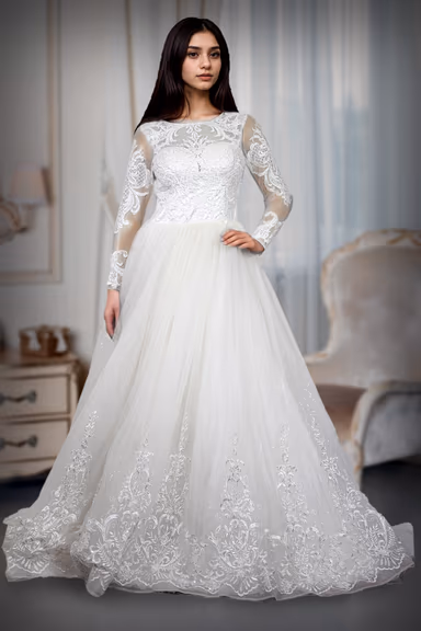Pure White With Shimmer Detailing Full-Length White Bridal Gown — view 3 of 4