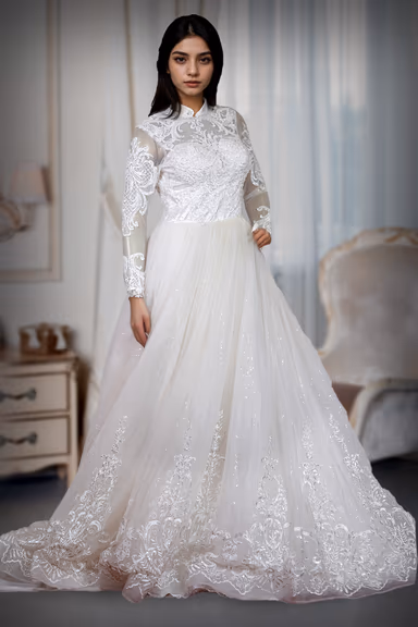 Pure White With Shimmer Detailing Full-Length White Bridal Gown — view 2 of 4