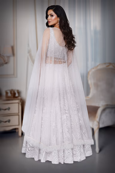 Contemporary Lehenga in blush pink wing sleeves — view 4 of 4