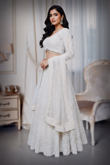 Floral patterned pearl lehenga set — view 3 of 4