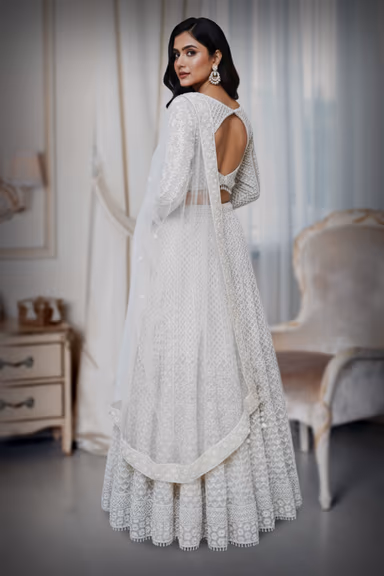 Floral patterned pearl lehenga set — view 4 of 4