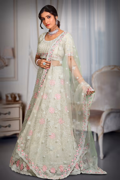 Pista Green jarkan stone work lehenga — view 5 of 5