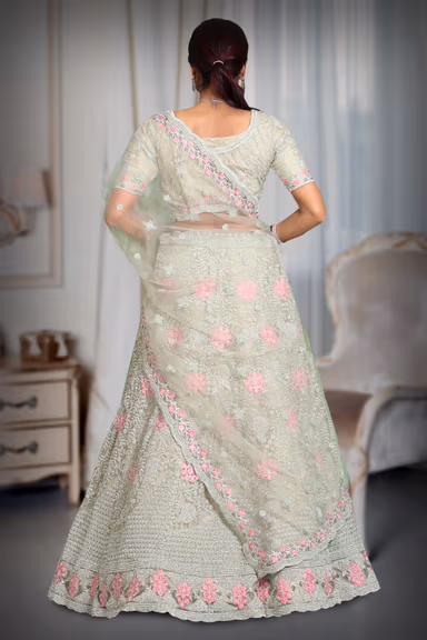 Pista Green jarkan stone work lehenga — view 3 of 5