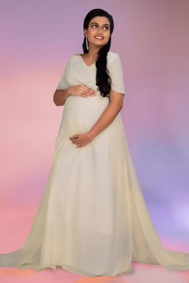 Off white overlap long trail gown — view 2 of 5