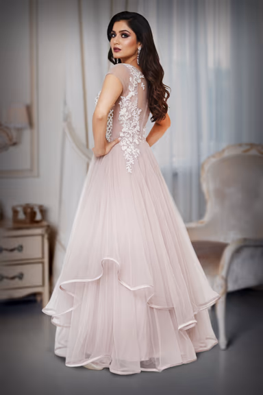 Lavander gown with thread and pearl work — view 3 of 3