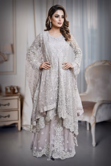 Lilac with white sharara in netted fabric — view 2 of 4