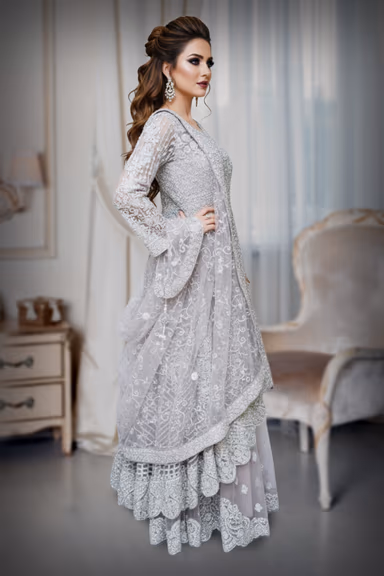 Lilac with white sharara in netted fabric — view 3 of 4
