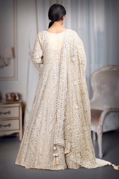Pastel Green Pre Wedding Gown With Thread And Sequins Embroidery All Over The Gown — view 4 of 4