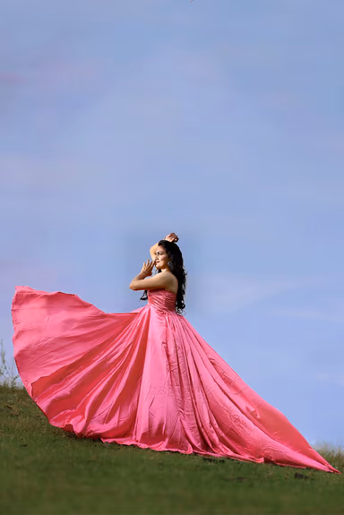 Rose Pink Sleeveless Flarey  Gown  With Minimal yoke — view 1 of 4