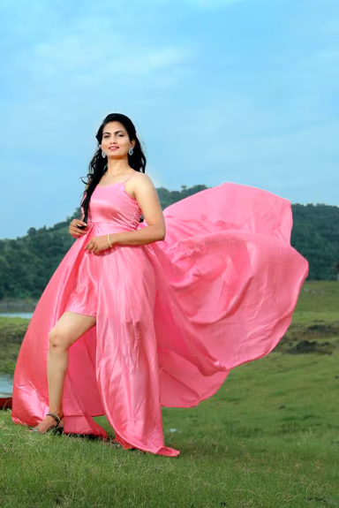 Rose Pink Sleeveless Flarey  Gown  With Minimal yoke — view 3 of 4