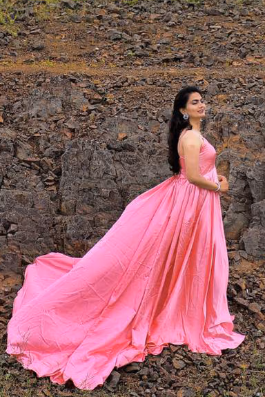 Rose Pink Sleeveless Flarey  Gown  With Minimal yoke — view 4 of 4