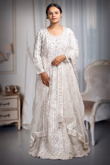 White Pre Wedding Gown With Thread And Sequins Embroidery All Over The Gown — view 2 of 4