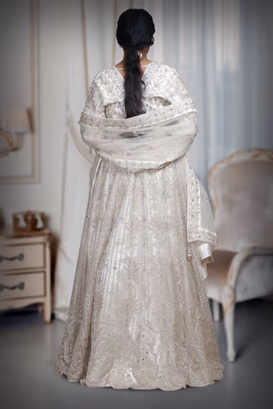White Pre Wedding Gown With Thread And Sequins Embroidery All Over The Gown — view 4 of 4