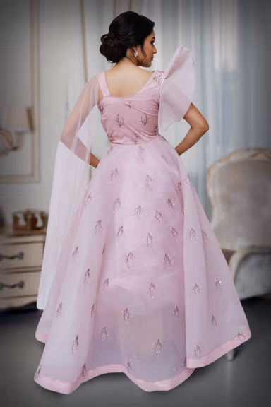 Wing sleeve Flamingo pink  ball gown — view 4 of 4