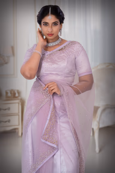 Lavender Net  Saree — view 1 of 5