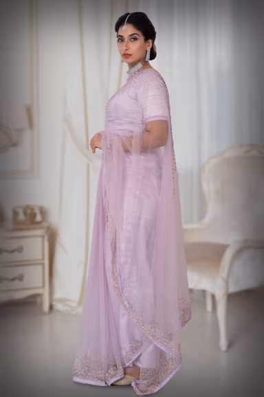 Lavender Net  Saree — view 4 of 5
