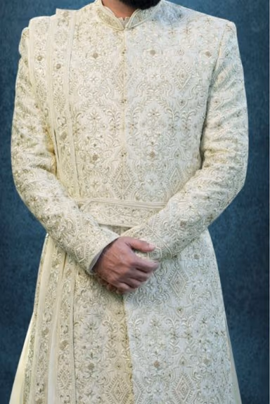 Off white Dupion Sherwani — view 5 of 5
