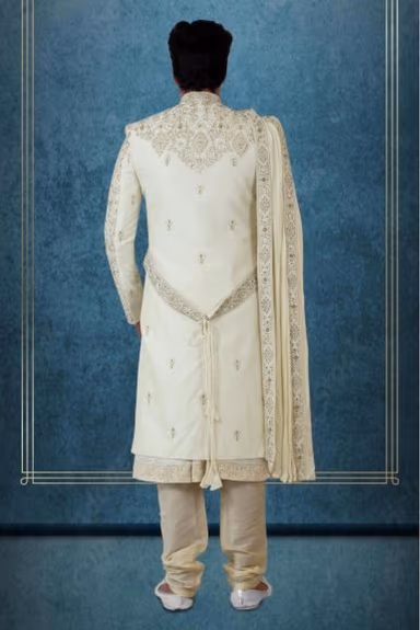 Off white Dupion Sherwani — view 4 of 5
