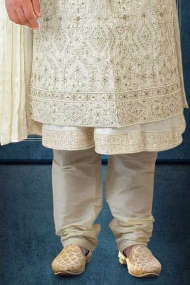 Off white Dupion Sherwani — view 3 of 5
