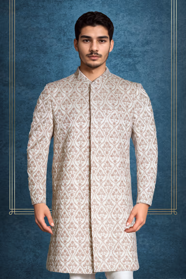 Off White Grooms Sherwani With Golden Threadwork Details — view 2 of 2