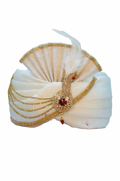 Stone Glued Pearl White  Turban Made In Blended Fabric — view 2 of 2