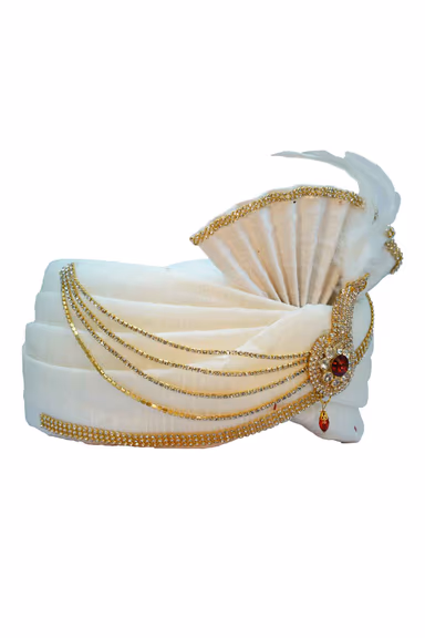 Stone Glued Pearl White  Turban Made In Blended Fabric — view 1 of 2