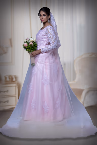 Baby pink corded lace work net veil — view 1 of 2