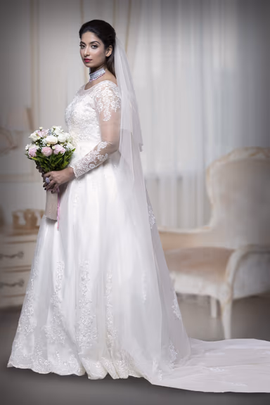 Light ivory  oriental lace work net veil — view 1 of 3