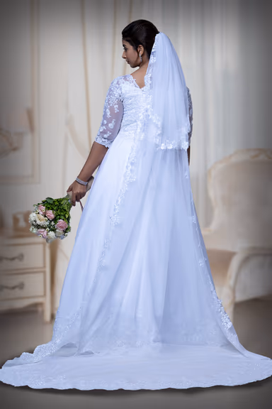 White oriental lace scallop net veil — view 1 of 2