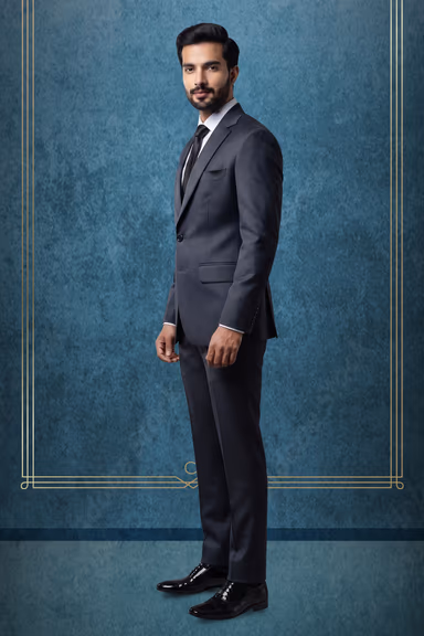 Steel Grey Textured Two-Piece Tailored Formal Suit — view 3 of 3