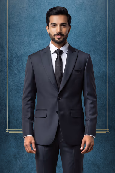 Steel Grey Textured Two-Piece Tailored Formal Suit — view 2 of 3