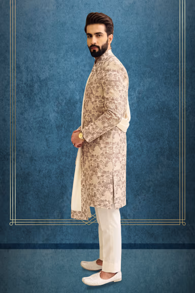 Step Into Luxury With This Intricately Embroidered Off-White Sherwani Featuring Matching Trousers And An… — view 3 of 3