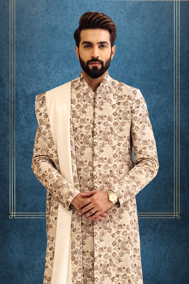 Step Into Luxury With This Intricately Embroidered Off-White Sherwani Featuring Matching Trousers And An… — view 2 of 3