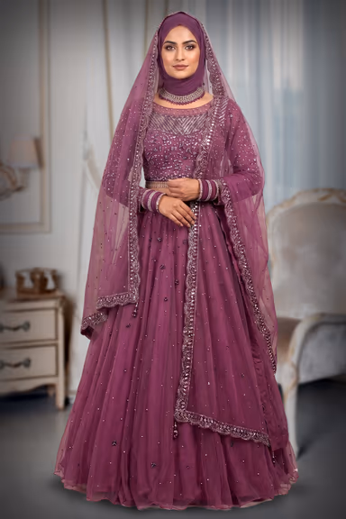 Stunning Deep Purple Designer Lehenga Set Features Intricate Sequined Embroidery Heavy Blouse Elegant Net… — view 4 of 4
