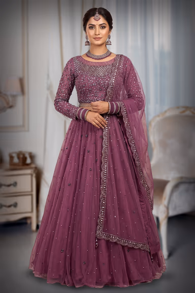 Stunning Deep Purple Designer Lehenga Set Features Intricate Sequined Embroidery Heavy Blouse Elegant Net… — view 2 of 4