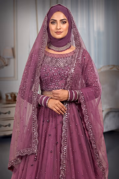 Stunning Deep Purple Designer Lehenga Set Features Intricate Sequined Embroidery Heavy Blouse Elegant Net… — view 3 of 4