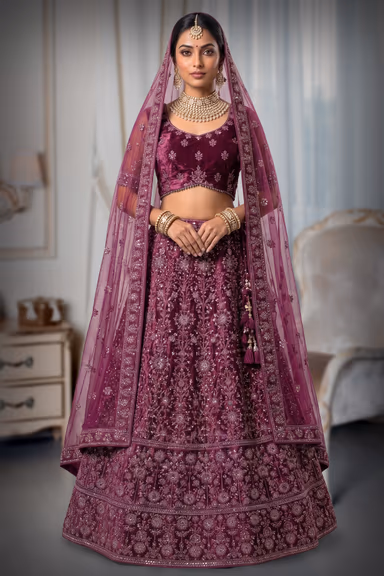 Stunning Purple Velvet  Lehenga Set Along with Elegant Dupatta — view 2 of 2