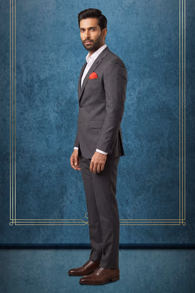 Textured Charcoal Grey Single-Breasted Suit with Paisley Contrast Lining — view 3 of 3