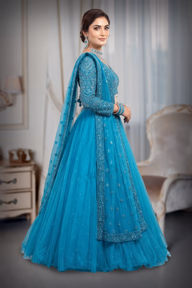 Turquoise Blue Embroidered Lehenga — view 3 of 3