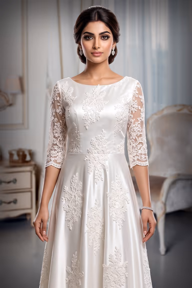 White Embroidered Satin Gown — view 1 of 3