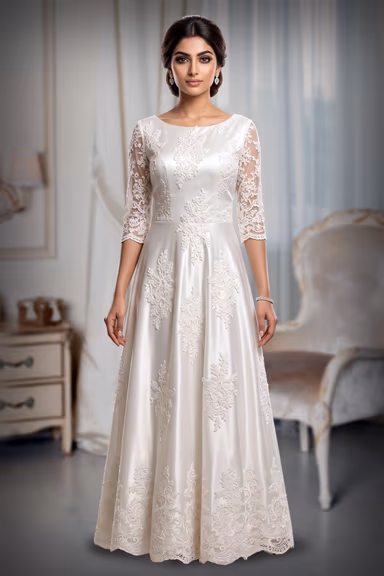 White Embroidered Satin Gown — view 2 of 3