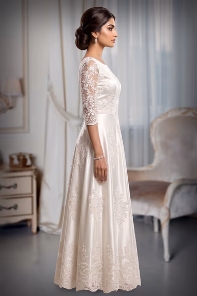 White Embroidered Satin Gown — view 3 of 3