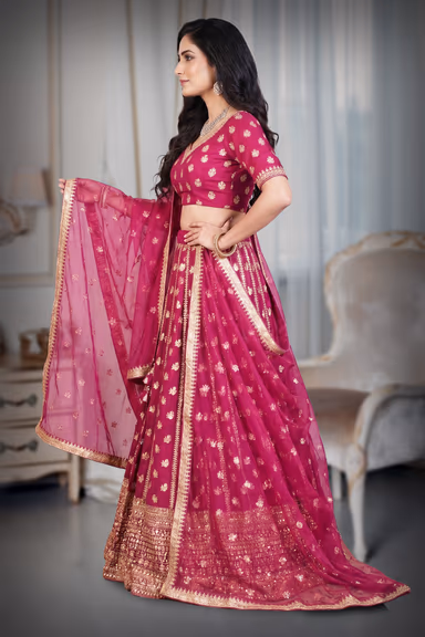 Wine Colour Lehenga With Heavy Stone Work And Threadwork With Same Colour Dupatta — view 3 of 3