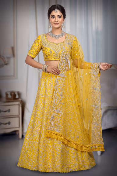 Yellow Colour Jalpari Silk Lehenga — view 3 of 3