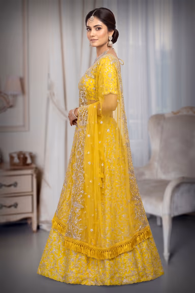 Yellow Colour Jalpari Silk Lehenga — view 2 of 3