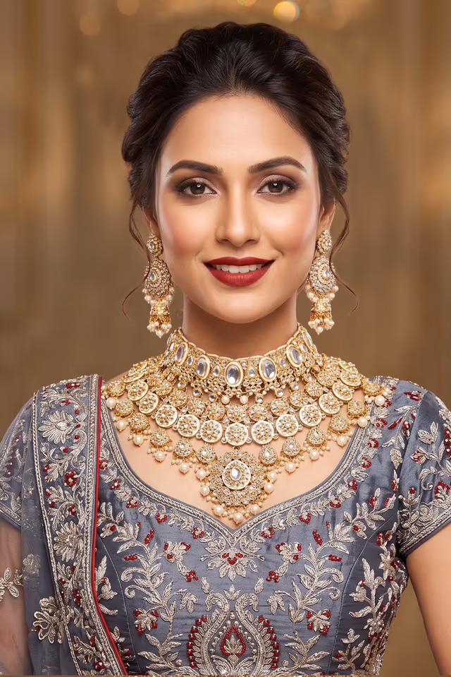 Exquisite White Kundan And Beads Detailed Bridal Jewellery Set — rent in Calicut