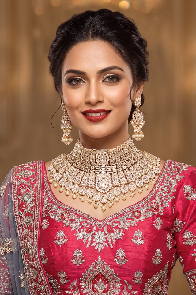 Exclusive White Pearl Detailed Heavy Bridal Kundan Jewellery — rent in Calicut