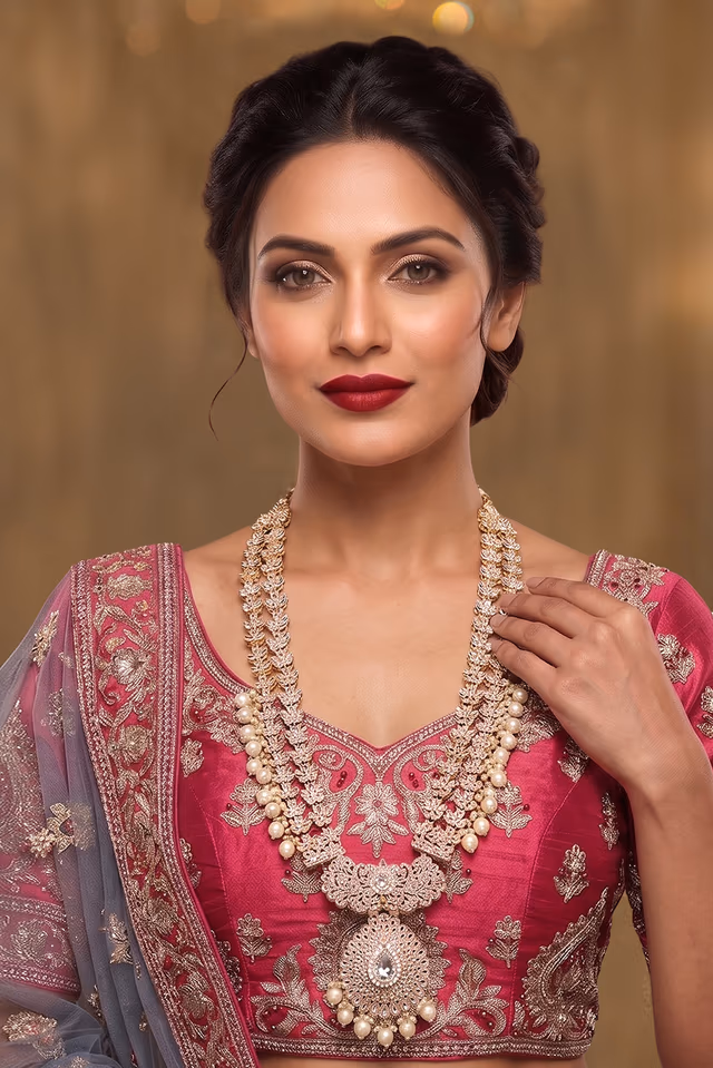 Exclusive White Pearl Detailed Heavy Bridal Kundan Jewellery — back view, rent in Calicut