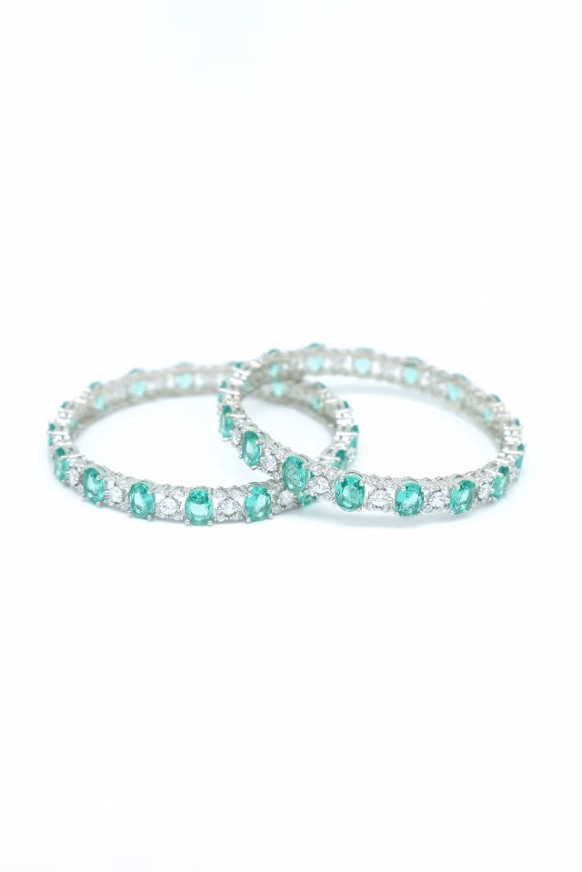 Elegant Green And Silver Bangles Crafted For A Polished Look That Complements Formal And Ethnic Wear — rent in Calicut